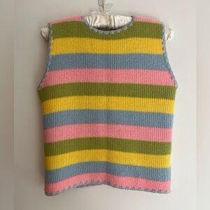 VINTAGE Knit Sleeveless Sweater Vest Stripes Back Zip Hem Detail 60's 70's Mod